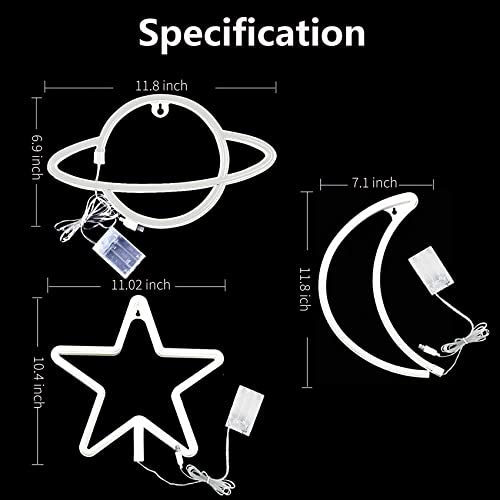 Werfeito 3 Pack Star Moon Planet Neon Lights Neon Signs For Wall Decor, Usb Or Battery Operated Led Signs For Bedroom, Decorative Neon Light Sign For Christmas, Birthday, Living Room, Girls, Kids Room #TOP3