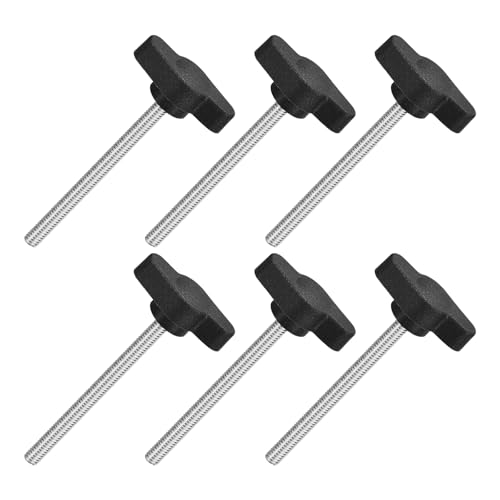 QUARKZMAN M4 x 50mm Tornillos Moleteados, 6pcs Perillas de Ala en T Rosca Macho de Acero Inoxidable 304 Tuerca Pomo de Mango Asas Ajustables Sujeción Manual para Máquina, Negro, 27mm Ancho