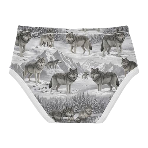 Toddler Girl Briefs, Wolves Snowy Mountains Cotton Underwear for Girls, 2–8 Years2