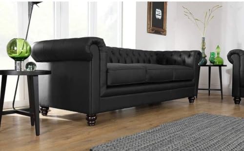 Image of Modern & Classic Chesterfield Sofa 5 Seater Sofa Velvet L-Shape Corner Sectional Button Tufted Sofa for Living Room, Dining Room, Office and Hallway-(Blackk).