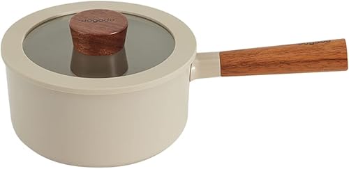 dogado Sartén orgánica y olla con mango de madera, utensilios de cocina de cerámica antiadherentes, sartén multiusos, beige arena (cacerola)