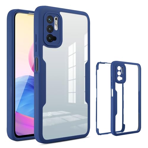 QiongniAN Compatible con Xiaomi Redmi Note 10 10T 5G Funda,Protector de Pantalla Integrado Compatible con Xiaomi Poco M3 Pro 4G/5G M2103K19PG M2103K19PI M2103K19PY Funda Carcasa Protectora Blue