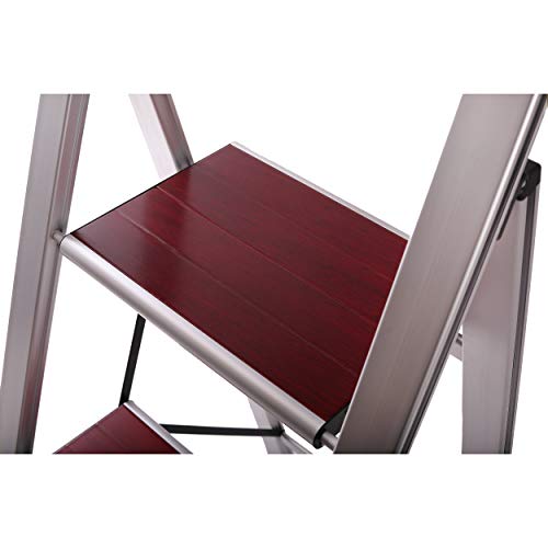 3.85' Brushed Aluminum/Wood Lightweight 3-Step Ladder - Thumbnail 4