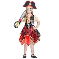 Pirate Costume for Kids Girls with Hat Accessories, Pirate Outfit Party Favor Buccaneer Fancy Dress Halloween
