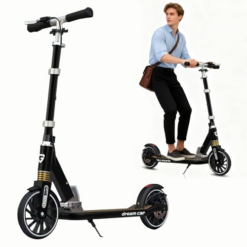 CUIOT Scooter for Kids 8-12, Teens and Adults, Folding Kick Scooter with Adjustable Height, 8IN Big Wheels Scooters W/Anti-Shock Suspension, Up to 300 Lbs, Bearing ABEC9 (Black)