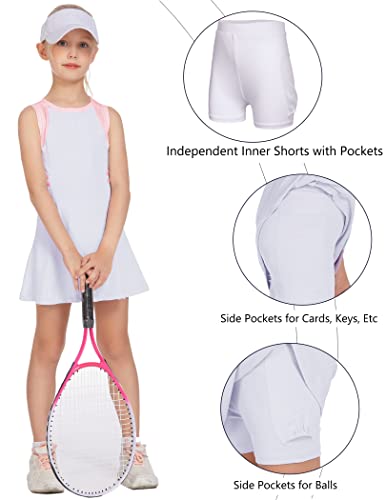Hopeac Youth Girls Tennis Golf Dress With Built-In Shorts Set 2 Piece Outfit Skirt Dresses White Size 12-13 Years #TOP1