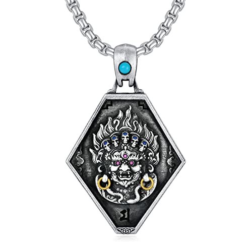Tibetan Buddhist Necklace For Men Women 925 Sterling Sliver Mahakala Pendant Necklace Wealth Health Amulet Religious Jewelry Gift For Him Birthday Christmas #TOP24