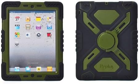 Silicone Plastic Rainproof Sandproof Dustproof Shockproof with Stand Wall/Glass/Wood Attachable Protective Cover for Apple iPad 2/3/4 (Black/Army Green)