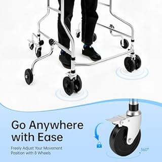 Adult Standing Walker for Seniors, Hemiplegia Rehabilitation Standing Frame, Lower Limb Training Walking Aid with Seat and Wheels, Suitable for People 58-71 in, withstands 220 lbs