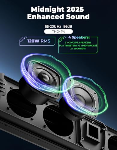 Image of KEMIMOTO 2025 Midnight 60 26-inch UTV Sound Bar Aluminum SxS Soundbar | IP66 Waterproof, Compatible with Polaris RZR Can-Am with 1- 2 inch Roll Bar, Golf Cart ATV Sound Bar, Speaker Wireless with RGB