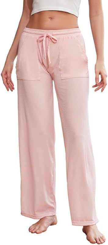 LYCY Women Soft Pajama Long Pants, Comfy Wide Leg Lounge Pants With Pockets Stretch knit Pajama Bottoms