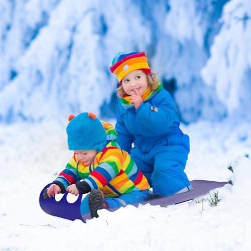 Poen 4 Pcs Snow Sled for Kids and Adult Snow Slides Roll up Sled 36.2 Inch Plastic Sledding Snowboard with 2 Handles Lightweight High Speed Equipment(Dark Blue)