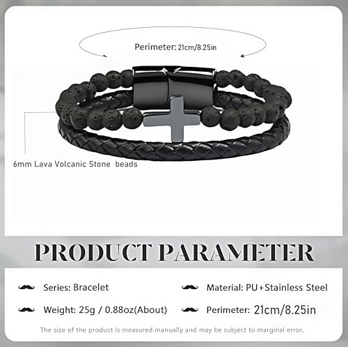Cross Bracelet for Men,Black Stainless Steel Cross Jewelry With Black Onyx Beads Bracelets, Easter, Communion, Baptism, Christmas Gifts2