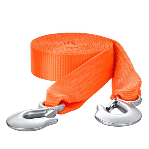 VEVOR Sangle de Remorquage Récupération Cinétique Robuste, 50,8 mm x 6,1 m, Résistance à la Rupture 7711 kg, avec Crochets, Remorquages et Récupérations pour Camion, Véhicules Tout-Terrain, SUV, VTT
