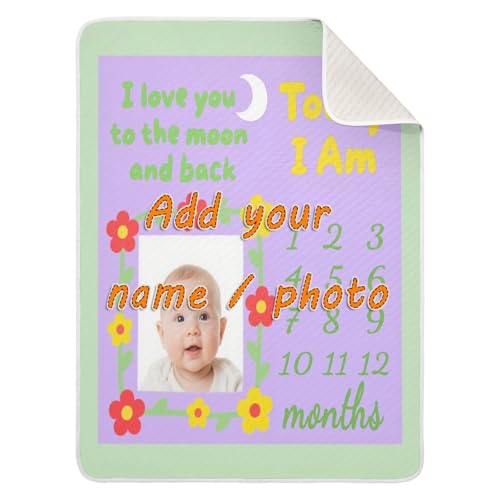 Custom Cute Baby Milestone Photo Purple Colorful swaddling Blankets Soft personalizado para Photo Monogrammed Blankets for Newborns, Infants, & Toddlers 30x40in Mantas para