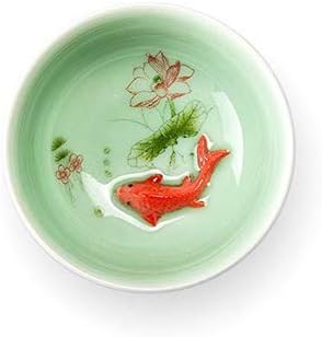 Chinese Tea Cups Set Teacup Fish Pattern Handmade Celadon Kungfu Tea Set Hand Painted Cups 38ml 1Pc
