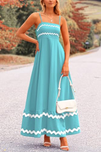 Image of PRETTYGARDEN Women's 2026 Summer Flowy Maxi Dress Casual Sleeveless Spaghetti Strap Ruffle Beach Long Dresses