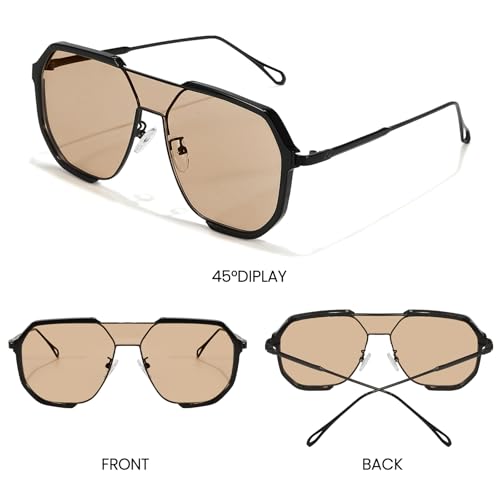 SODQW Retro Oversized Aviator Sunglasses for Women Men Square Double Bridge 70s Trendy Shades UV400 Protection3