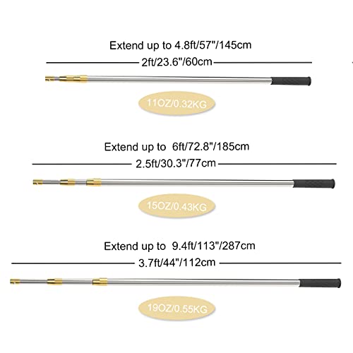 Cyfie 9.4 Ft Retractable Fishing Gaffs, Stainless Steel Fish Gig Gaff with 8mm Screw, Telescopic Gig Pole for Flounder Frog Gigging, Capable for Fishing Hook Harpoon (9.4 Feet Extending Pole)