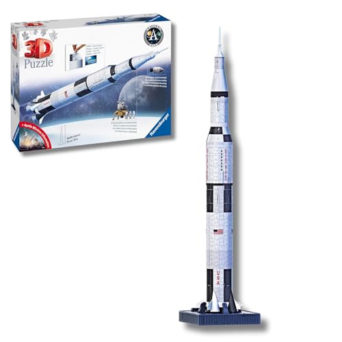 Ravensburger - Puzzle 3D Adultos NASA: Apollo Saturn V | Puzzles 3D para Adultos Y Niños De 8 Años O Más | Maquetas para Montar De 504 Piezas | Regalos Niños 8 Años O Más