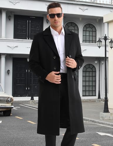 BOJIN Mens Trench Coat Wool Blend Top Pea Coat Winter Long Single Breasted Classic Stylish Business Overcoat3