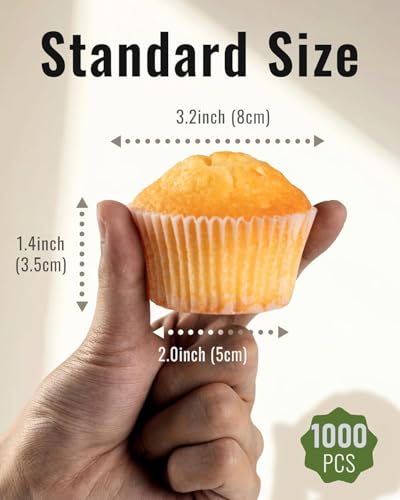 Image of PureBake White Cupcake Muffin Liners 1000 Count - Greaseproof, Non-Stick, Food Grade Paper Baking Cups | Standard Muffin & Cupcake Liners | Odorless, Oven Safe Cupcake Wrappers