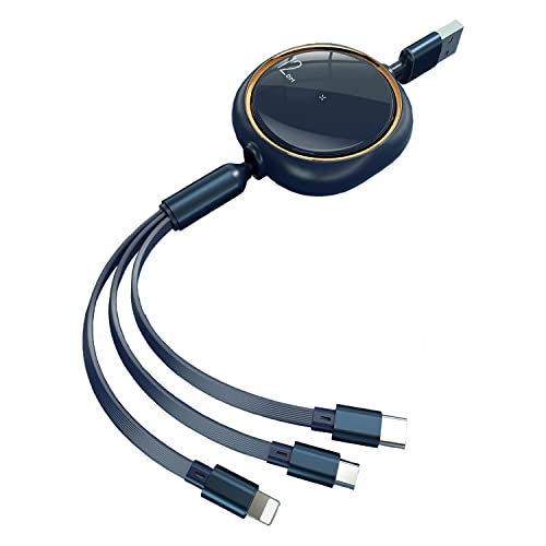 Aiivioll Multi Fast Charging Cable,100W 1.2M 3 in 1 Retractable USB Charging Cable with Lightning/Type C/Micro Port, for Phone 13 12,for Samsung Galaxy S21,for Huawei,OnePlus,Kindle,LG (Dark Blue)