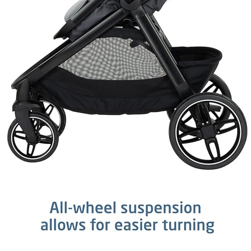 Image of Maxi-Cosi Zelia Pro 5-in-1 Travel System with Mico Pro Infant Car Seat and Baby Stroller Combo, Reversible Seat, Large Wheels, Adjustable Handle, Newborn to Toddler, Lightweight, Sea Salt