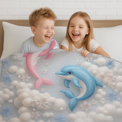 Image of King Size 7D Digital Print Bedsheet - 350 TC Cotton, Kids Friendly Design, Soft & Breathable 180 GSM Fabric, Machine Washable, Gift-Ready Packaging. (108x108 Inches). (Dolphin)