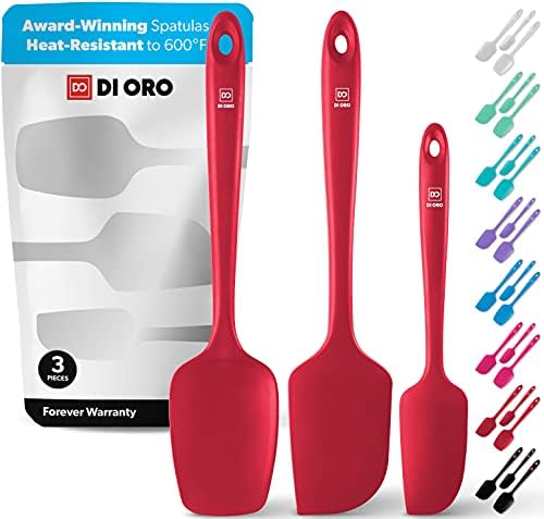 DI ORO® – Set di spatole in silicone – Cucchiai e spatole resistenti al calore fino a 315 ºC – Design ergonomico senza cuciture – Silicone antiaderente con nucleo in acciaio inossidabile