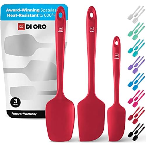 DI ORO 3 Piece Silicone Spatula Set – Non-Scratch Rubber Scraper Spatulas for Nonstick Cookware – 600°F High Heat Baking, Cooking, and Mixing Spatulas – Silicone Kitchen Utensil Set (Red)