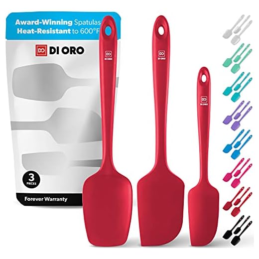 DI ORO 3 Piece Silicone Spatula Set – Non-Scratch Rubber Scraper Spatulas for Nonstick Cookware – 600°F High Heat Baking, Cooking, and Mixing Spatulas – Silicone Kitchen Utensil Set (Red)