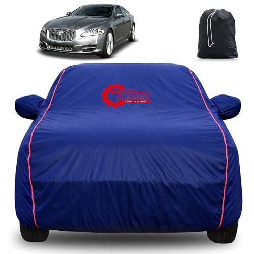 Image of 100% Waterproof Car Cover for Jaguar XJ | All-Weather, Dustproof & UV Protection | Heavy-Duty 3-Layer Fabric | Custom Fit with Mirror & Antenna Pocket | Navy Blue