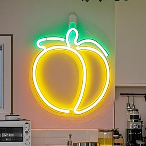 Image of Peach Neon Sign for Wall Decor,LED Cute Neon Light for Teens Kids Room Party Bar Art,Neon Peach Lights for Kids Birthday Holiday Gift,Battery or USB Powered