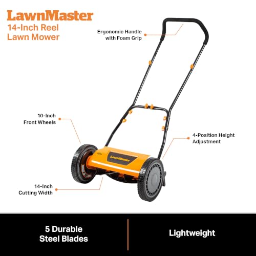 Image of LawnMaster LMRM1401 Push Reel Lawn Mower 14-Inch 5-Blade