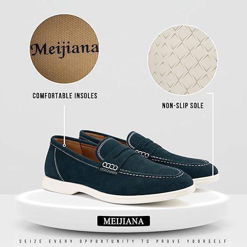 Image of Meijiana Men's Genuine Leather Loafers Slip-On Moccasins Suede Dress Shoes, Lightweight and Breathable with Rubber Sole Stylish Mens Loafers