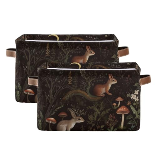 PaChyLuu Rustic Fairy Forest Storage Basket Bin Canvas Fabric Organizer Toys Basket with Handles for Home Office Nursery, Clothes, Gifts, 2 Pcs