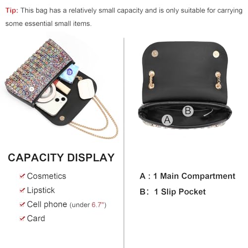 Image of RNIEGA Sparkling Rhinestone Evening Clutch Handbag Purse Ladies Crossbody Shoulder Bag with Metal Chain for Wedding Party