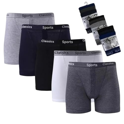 BSBAAA FASHIONS® Klassische Herren-Boxershorts mit elastischem Bund, Hosenschlitz mit Knopfleiste, Stretch-Passform, weiche gerippte Baumwolle, atmungsaktiv, 3er-Pack, 6, 12 Stück, Übergröße S-XXL,