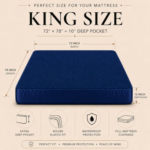 Image of BSB HOME Waterproof Terry Mattress Protector, Soft Cotton Terry Mattress Cover with Deep Pocket Fitted Sheet Style, Breathable & Noiseless Bed Protector, Single Bed- 36 x 72 +9 Inches - Royal Blue