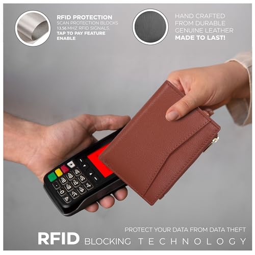 Image of Oak Leathers Leather Wallet For Women - Small RFID Coin Purse Credit Card & ID Holder for Ladies, Gift for Women's, Bifold Wallets (Nappa Cognac)