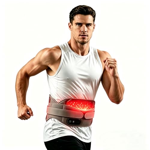 Heated & Lower Back Massager, Red Light & Vibration, Cordless 180min Heating Pad, 100-LED Infrared Portable Wrap for Waist/Abd/Shoulder, Rechargeable Belt w/Extender (Fits 45''), Gift for Men Women