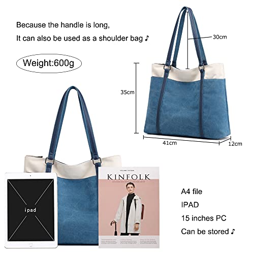 Bolso Tote para mujer grande de lona con múltiples bolsillos miniatura 4