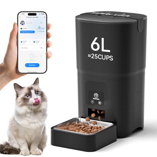 PAPIFEED Automatic Cat Feeder, 6L Smart WiFi Cat Food Dispenser with App Control, Bluetooth-Assisted...