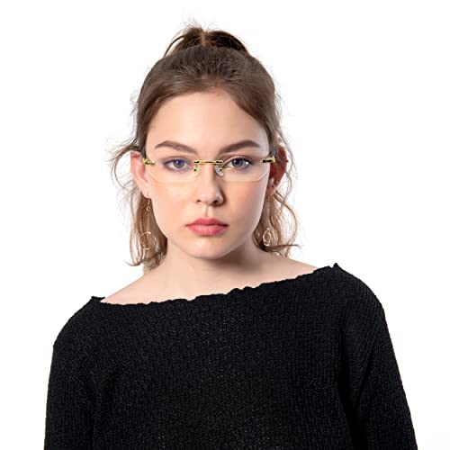 Highlike Rimless Reading Glasses, Spring Hinge Readers, 3-Pack Diamond Cut Edge Design Blue Light Glasses, Golden Blue Pink 1.75 X #TOP2