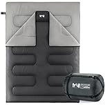 Trail Double Sleeping Bag For Adults, Envelope 2 Season Summer Spring Autumn 250gsm, Outdoor Camping, Lightweight Carry Bag, Storage Pockets, 200cm x 150cm