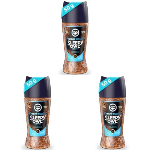 Image of Sleepy Owl French Vanilla Premium Instant Coffee Powder | 100% Arabica Freeze Dried Coffee - 50g | Make Cafe Style Hot or Cold Coffee, Black Coffee, Cappuccino, Latte at Home | Makes 25 Cups