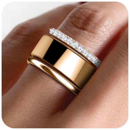 2 Pack 14K Gold Plated Stackable Rings Compatible with Oura Ring Gen 3/4, Cubic Zirconia Simulated Diamond Stacking Rings Eternity Bands for Smart Ring