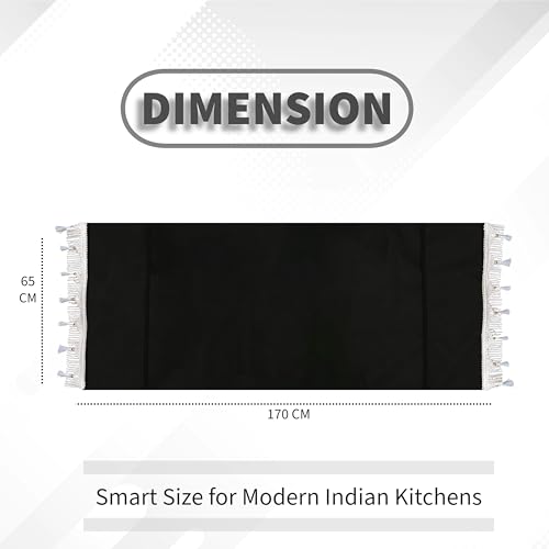 Image of Fridge Cover Top with Tassel Lace for Double Door Refrigerator - Washable, Water-Resistant Polyester Refrigerator Cover Top with 6 Side Pockets for Kitchen Accessories, Dustproof (Black)