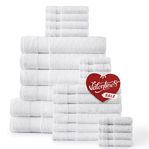 White Bath Towels for Bathroom Set-24 PC Bathroom Towels, Oversize 2 Bath Sheets Towels Large Bathroom, 4 Bath Towel 6 Hand Towel 8 White Washcloths 4 Fingertip Towels-White Towels Bathroom Sets